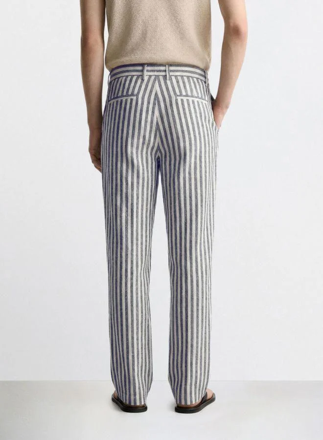 The Indian Garage Co Men Loose Fit Vertical Striped Cross Pocket Mid-Rise Trousers